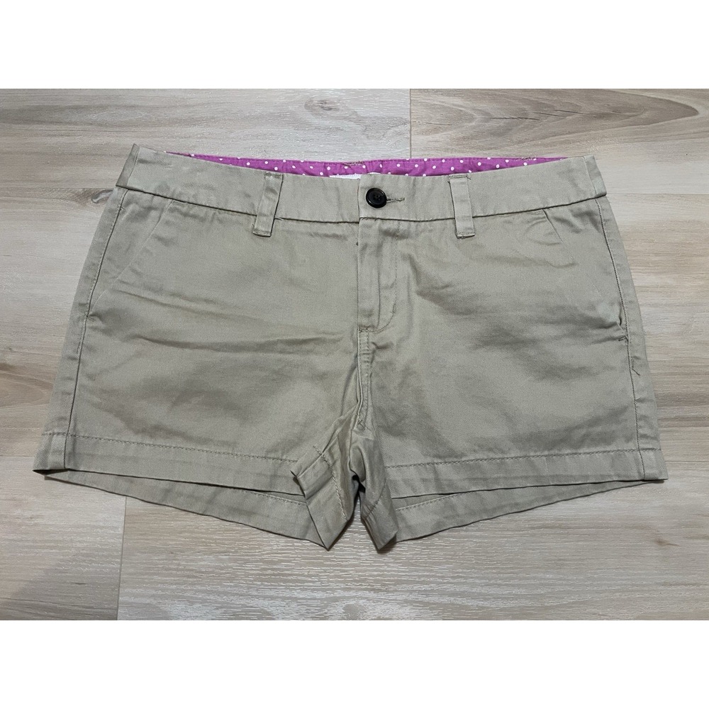 Merona Chino Khaki Shorts Womens 4 Tan Beige Pockets Flat Front Belt Loops